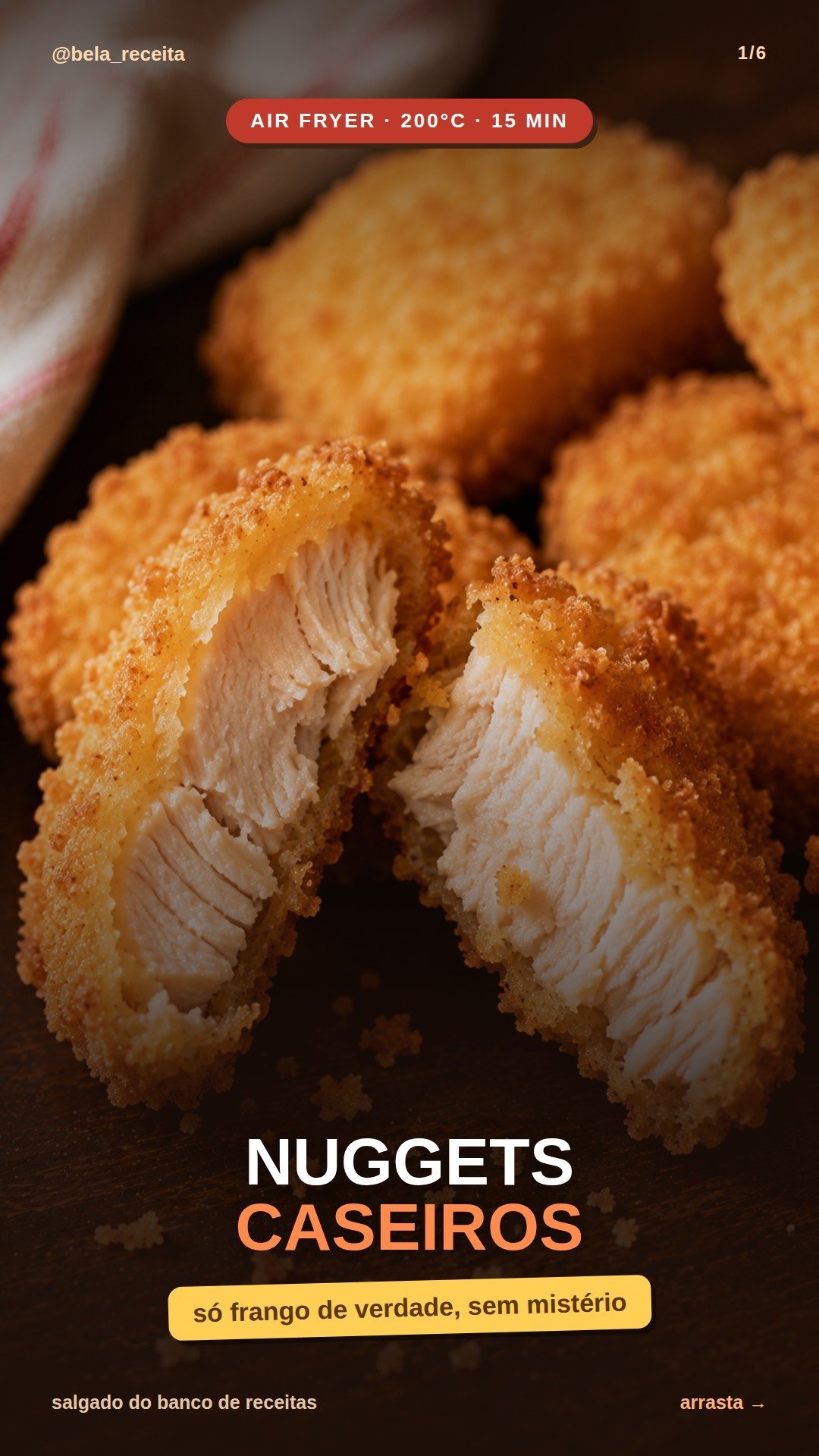 Aprenda a fazer nuggets caseiros na air fryer, crocantes por fora e macios por dentro, sem óleo e prontos em poucos minutos.