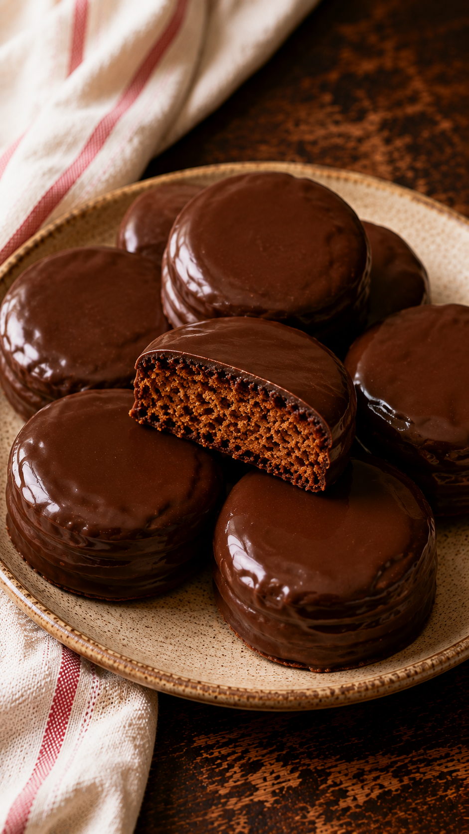 Pão de mel caseiro feito na air fryer, macio, com canela e cacau, finalizado com uma banhada generosa de chocolate.